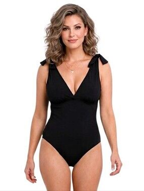 Kim Gravel + Swimsuits For All Black Tie-Shoulder One-Piece Swimsuit Size 16